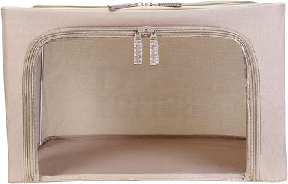Periea Oxford Cloth Steel Frame Storage Boxes - Under-Bed or in Closet - Pack of 2 Small Organizers (Camel)