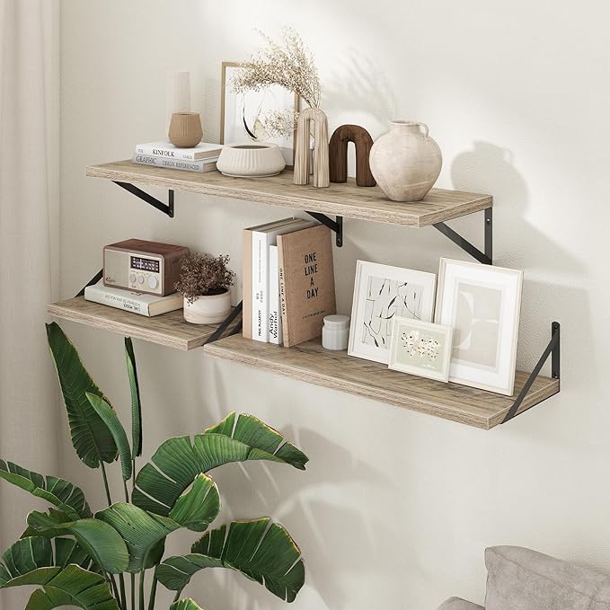 Axeman Deep Floating Shelves - 40 Inch Floating Shelves Set of 2-12 Inch Deep Grey Wood Wall Shelves for Living Room Bathroom Kitchen