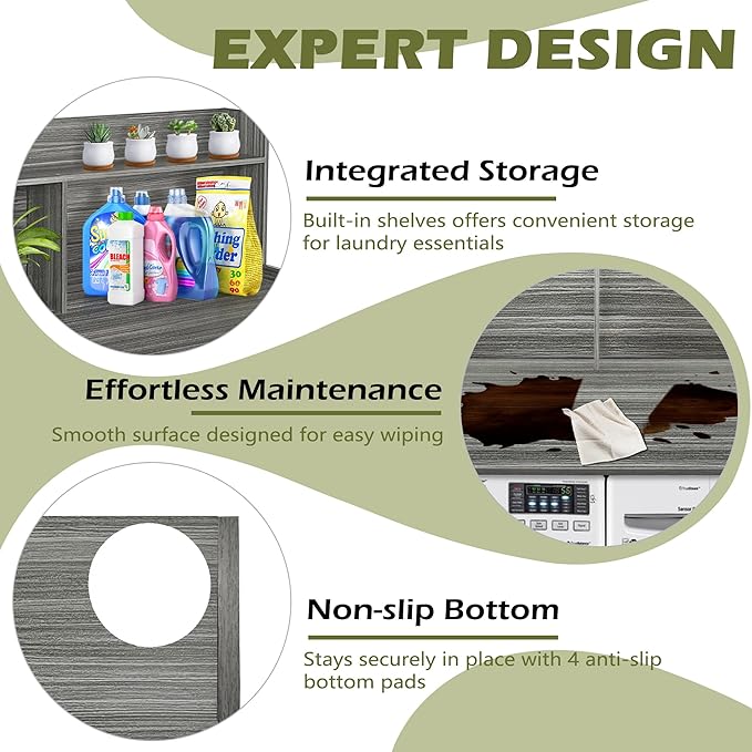 Royxen Laundry Countertop with 20“ Shelf Universal Fit, Washer and Dryer Countertop with Storage Space, Eucalyptus