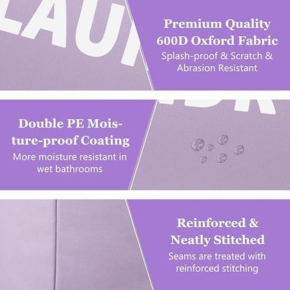 Super Large Laundry Basket with Handles, 125L Foldable Dirty Clothes Hamper for Adult, Stand-alone Laundry Hamper in 600D Oxford Fabric, Purple Storage Basket for Family, Guest House,Purple