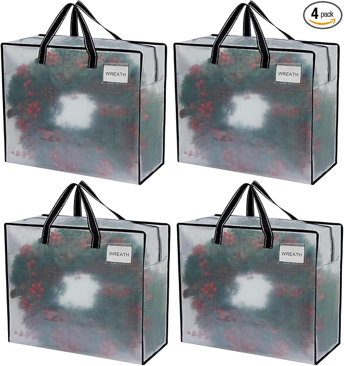 VENO 4 Pack Moving Bags, Christmas Storage Containers, Storage Totes, Zipper On Top, Sturdy, Storage Bags for Camping, Clothes, Bedding, Comforters, Pillows (22 Gallon Clear, 4 Pack)