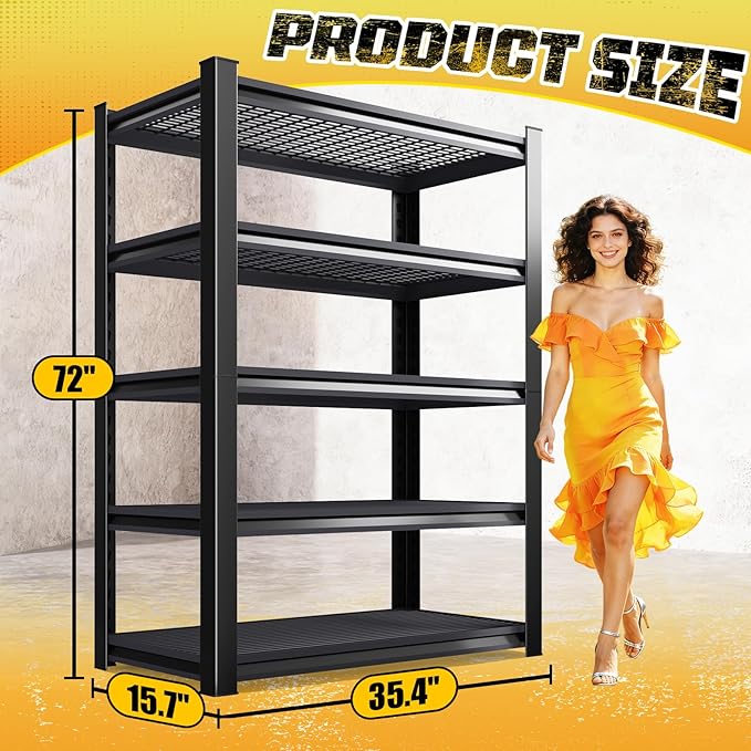 72" H Garage Storage Shelves 5-Tier,Garage Storage System Shelves Adjustable 2000LBS,Storage Shelving for Basement,Pantry,Kitchen,Warehouse,72" H x35 W x 16" D