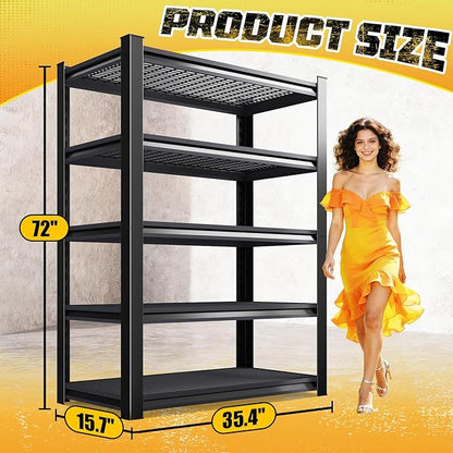 72" H Garage Storage Shelves 5-Tier,Garage Storage System Shelves Adjustable 2000LBS,Storage Shelving for Basement,Pantry,Kitchen,Warehouse,72" H x35 W x 16" D