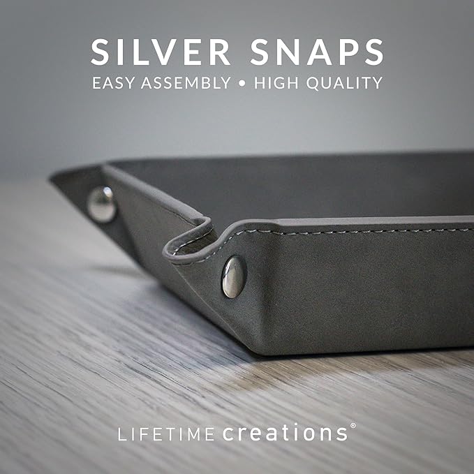 Lifetime Creations Personalized Valet Tray with Last Name and Initial (Gray) - Vegan Leather Catchall, Monogrammed, Organizer, Groomsmen Gift