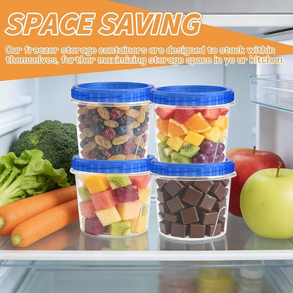ISUSSER 6 Pack Freezer Containers with Screw On Lids, 24 Oz Stackable Reusable Plastic Storage Container, Airtight Plastic Food Storage Containers with Twist Top Lids for Food Soup Jello Sauce