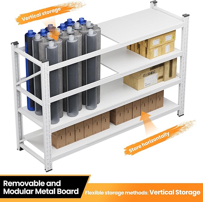 79”W Garage Shelving Heavy Duty, 7000LBS Metal Storage Shelves, 24” Deep Storage rack shelf, Steel Tall Industrial Shelving , 4 Tier Adjustable Standing Shelf for Warehouse / Shop 79"W x 24"D x 79"H