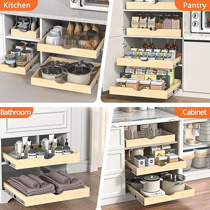 ZOINLIY Wooden Pull Out Cabinet Organizer, Slide Out Drawer for Kitchen Organizers and Storage, Soft Close, Heavy Duty, Fully Expandable