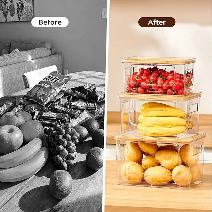Trash Bag Holder 3-Pack,Trash Bag Dispenser with Bamboo Lid, Stackable Acrylic Garbage Bag Dispenser for Under Sink Use in Kitchen, Laundry Room, and Pantry, Large Capacity Garbage Bag Holder