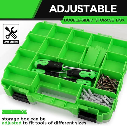 SWANLAKE GARDEN TOOLS 34-Compartments Double Side Parts Organizer with Removable Dividers, Double Side Tools Box Screw Organizer For Nuts, Bolts, Screws, Nails, Small Hardware