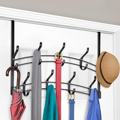 LYNK Professional® Home™ Over Door Hooks Rack - 18 Hook Over Door Hanger - Over Door Towel Rack - Hanging Towels or Clothes - Bathroom, Bedroom or Laundry Room - Lifetime Ltd. Warranty - Black