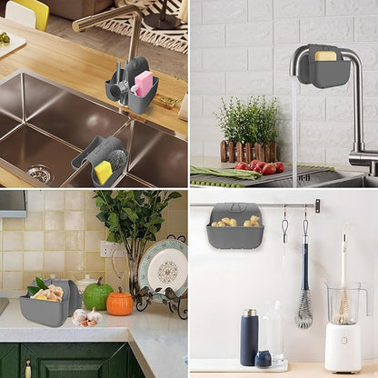 VPASION Sponge Holder for Kitchen Sink, Silicone Sink Saddle Caddy Organizer Rack, Sponges Holder Over Faucet, Hanging Kitchen Organizer Accessories Rack Basket Dark Gray