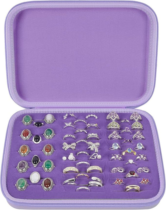 GWCASE Ring Organizer Storage Case - Jewelry Ring Display Collector Box with 42 Slots. Rings Tray Holder Showcase Fits for 50+ Rings, Earrings, Brooches and Cufflinks (Box Only)-Purple