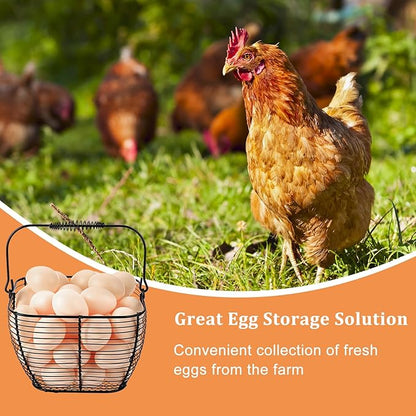 2 PCS 7" Black Square Wire Egg Baskets for Fresh Egg With Handle, Small Metal Collecting Basket for Gathering Fresh Eggs, Chicken and Duck Eggs Hunting Basket Egg Holder Countertop