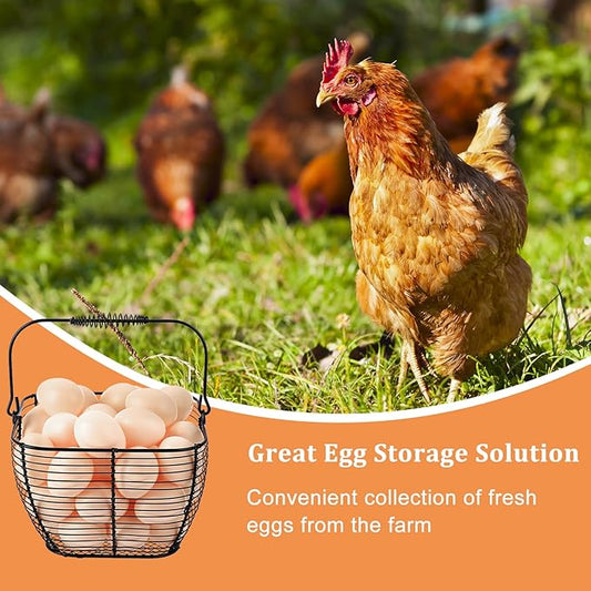 2 PCS 7" Black Square Wire Egg Baskets for Fresh Egg With Handle, Small Metal Collecting Basket for Gathering Fresh Eggs, Chicken and Duck Eggs Hunting Basket Egg Holder Countertop