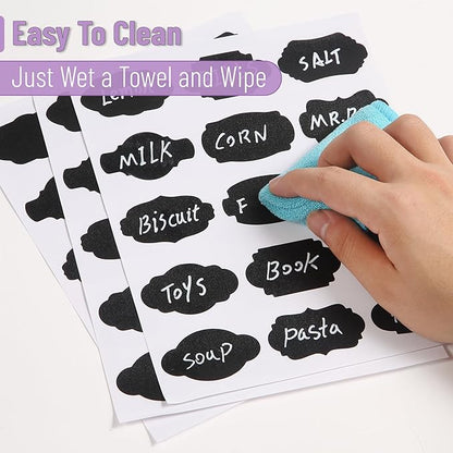 Mr. Pen- Chalkboard Labels, 150 pcs, Assorted Shapes, 1 White Chalk Marker and Small Towel, Label Stickers for Bottle, Food, Jar and Storage Bins