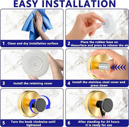 Suction Cup Hooks for Shower,Wreath Hanger for Front Door,Removable No Drill Towel Loofah Hooks,Upgraded 15 lbs Strong Suction for Bathroom,Wall,Glass,Stainless Waterproof- Black Gold 2 Pcs