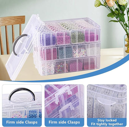 VTG Bead Organizer Box, 84 Pcs Small Organizers, 3-Tier Bead Storage Containers Portable Organizer and Storage Box Stackable Plastic Cases for Bracelet Making DIY Jewelry Nail Charms