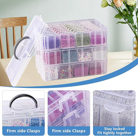 VTG Bead Organizer Box, 84 Pcs Small Organizers, 3-Tier Bead Storage Containers Portable Organizer and Storage Box Stackable Plastic Cases for Bracelet Making DIY Jewelry Nail Charms