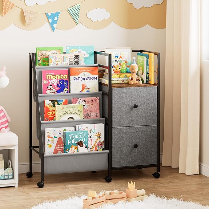 Book Shelf for Kids Rooms, Toddler Bookshelf Baby Bookcase with Kids Storage for Nursery, Bedroom, Playroom, Easy Assembly (Black)