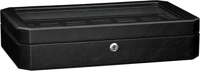 ROTHWELL 12 Slot Leather Watch Box for Men - Luxury Case Display Jewelry Organizer with Microsuede Liner - Travel Jewelry Case for Mens Accessories, Travel Organizer (Black & Grey)