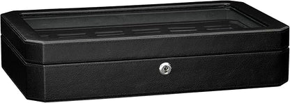 ROTHWELL 12 Slot Leather Watch Box for Men - Luxury Case Display Jewelry Organizer with Microsuede Liner - Travel Jewelry Case for Mens Accessories, Travel Organizer (Black & Grey)