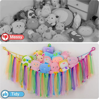FIOBEE Stuffed Animals Net or Hammock with LED Light, Toy Hammock Hanging Stuffed Animals Storage Organizer Holder Room Décor for Nursery Kids Bedroom