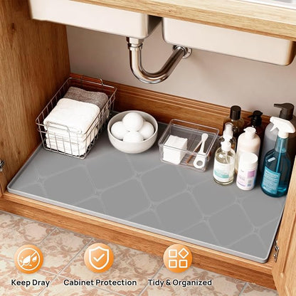25" x 19" Silicone Under Sink Mat Thickened Kitchen Mat Shelf Liner Cabinet Protector Leakproof Under Sink Pad Waterproof Counter Protector