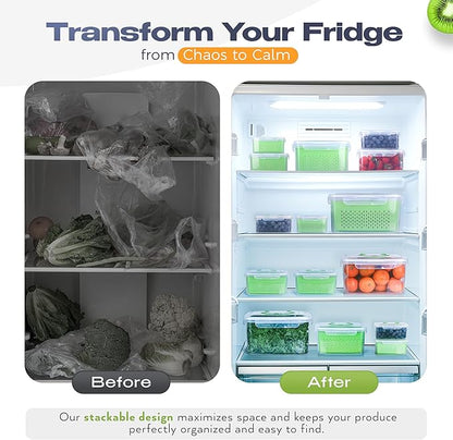 Built-Way Fruit Storage Smiley Containers for Fridge - Keep Fresh with BPA-Free Lids - Ideal Vegetable & Berry Organizer - 4 Pack Dishwasher Safe Produce Saver - Stackable Containers with Drain Tray
