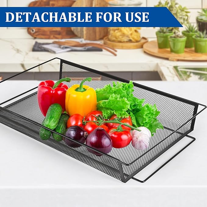 CVHOMEDECO. 2 Tier Fruit Basket Large Capacity Rectangular Metal Fruit Bowl Detachable Metal Fruit Stands Organizer for Kitchen Counter, Bread, Vegetable, Snack and Fruits. Black