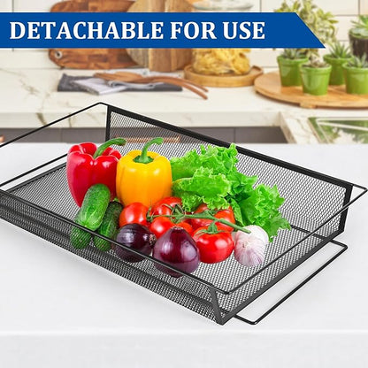 CVHOMEDECO. 2 Tier Fruit Basket Large Capacity Rectangular Metal Fruit Bowl Detachable Metal Fruit Stands Organizer for Kitchen Counter, Bread, Vegetable, Snack and Fruits. Black