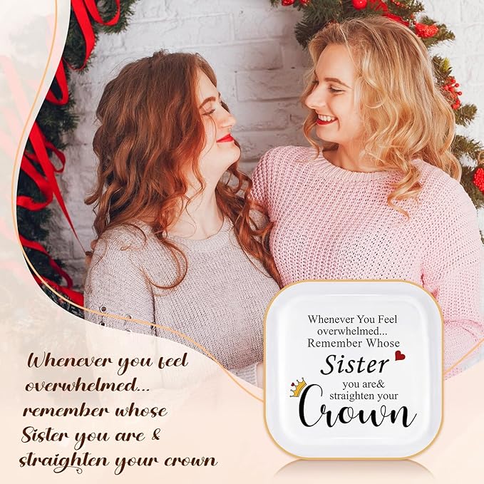 PUDDING CABIN Sister Gifts for Sister Jewelry Tray (4 Inch) - Valentines Birthday Mothers Day Gift for Sister/Best Friend/BFF, Bridesmaid, Encouragement Trinket Dish, Vanity Organizer for Rings/Keys