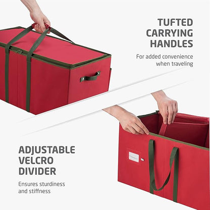 ZOBER Large Christmas Ornament Storage Box - Stores 80 3" Ornaments, With Dividers - With Large Compartment for Figurines, and Accessories, Durable Christmas Containers Holder (Red, 80-3" Ornaments)