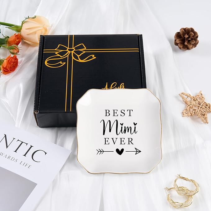 Jelershy Mimi Gifts Jewelry Dish Trinket Tray - Best Mimi Ever - Christmas Valentines Mother's Day Birthday Gifts for Mimi from Grandkids