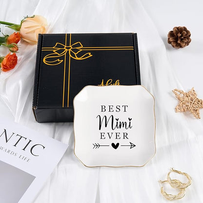Jelershy Mimi Gifts Jewelry Dish Trinket Tray - Best Mimi Ever - Christmas Valentines Mother's Day Birthday Gifts for Mimi from Grandkids