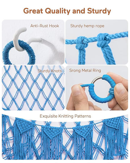 Stuffed Animal Hammock Net with Lights - Big Toy Net Hammock for Organizing Teddy Bear and Stuffy Storage, Xlarge Plushie Net for Kids Bedrooms Playroom Nursery(Blue XL)