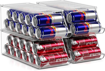 Sorbus Skinny Soda Can Organizer for Refrigerator - Stackable Slim Can Holder Dispenser with Lid for Fridge, Pantry, Freezer - BPA-Free, Clear Design, Drink Organizer for Fridge (4-Pack)