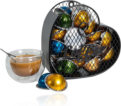 Made Easy Kit Coffee Pod Organizer Compatible with Nespresso Vertuo and Original - Countertop Sculpture Holder Basket Style for Café Bar, Corner Station Office Break Area (Heart Mountable)