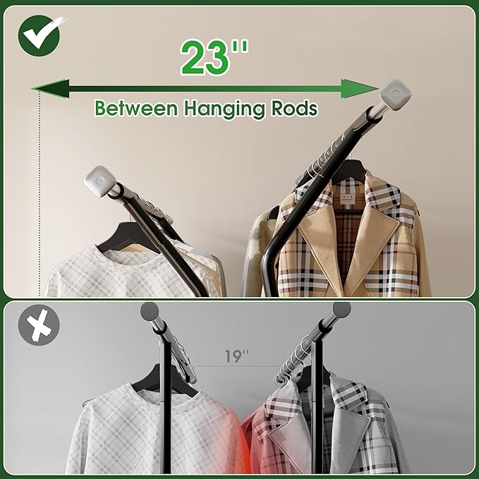 Raybee Heavy Duty Clothes Rack 630LBS, Double Rods Clothing Rack with Storage Basket, Portable Garment Rack for Heavy Clothes, Extendable & Adjustable, Bedroom, Closet, Commercial, Black