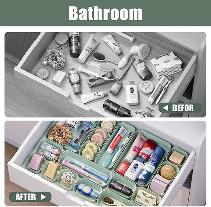 Homhut Plastic Drawer Organizers, 18 PCS Drawer Organizer Bins, Bathroom and Vanity Organizer Plastic Tray, Makeup organizer and storage for Makeup, Bedroom, Kitchen Gadgets Utensils and Office
