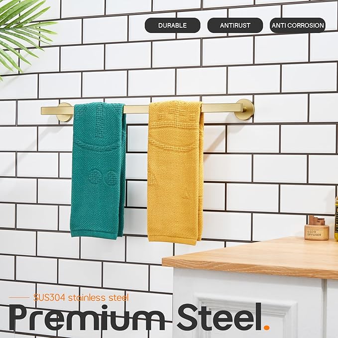 20 Inch Bathroom Towel Bar Bath Towel Rack Kitchen Towel Holder Towel Shelf Wall Mounted SUS304 Stainless Steel Brushed Gold AN4001GD-L20