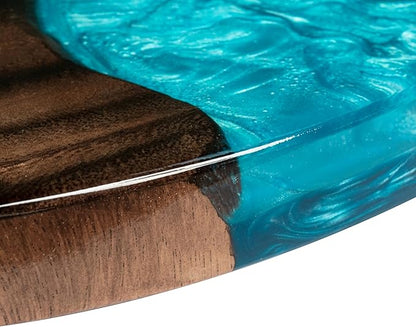 Handmade 16" Wood and Epoxy Resin Lazy Susan, Turntable for Kitchen Countertop, Rotating Display Stand, Round Wooden Platter, Organizer and Storage for Dining Table, Home Decor (River Blue)