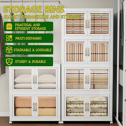 Vavkorkula Large Stackable Storage Bins with 2 Lids, 990QT-165QT*6Tier Foldable Cabinet for Closet Organizers, Plastic Storage Containers Box with Wheels