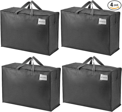 VENO 4 Pack Moving Bags, Christmas Storage Containers, Storage Totes, Zipper On Top, Sturdy, Storage Bags for Camping, Clothes, Bedding, Comforters, Pillows (27 Gallon Dark Gray, 4 Pack)