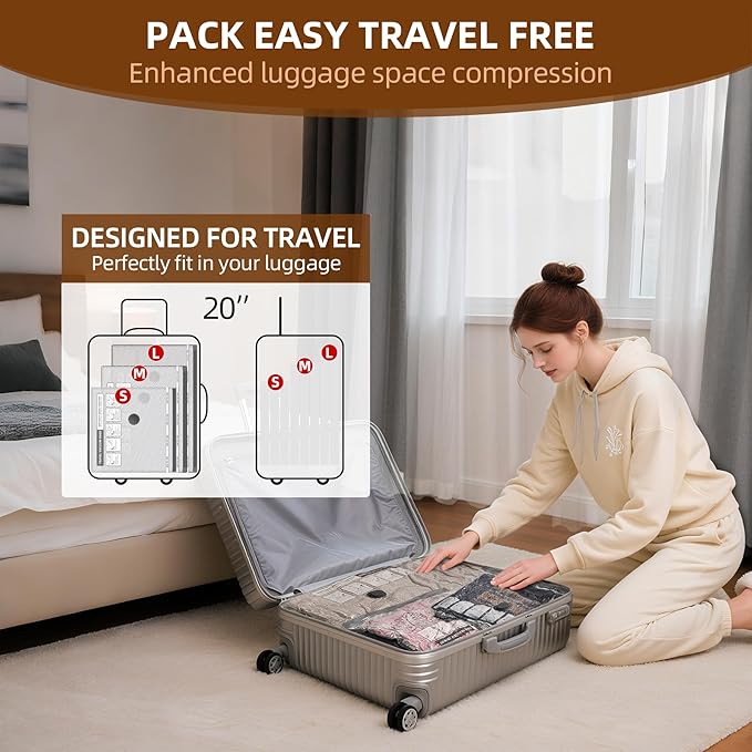 VACKFOX 18 Pack Travel Vacuum Bags for Clothing,Compression Seal Packing Cubes for Luggage Suitcase Backpack,Carry-on Size Space Saver Storage Bags 80% Space Saver for travel,outdoor and home use.
