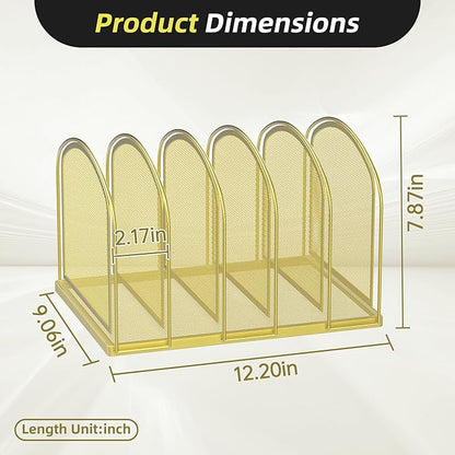 SUPEASY File Organizer for Desk, 5-Section Mesh Desk Organizer, Vertical File Holder Desktop Organizer File Sorter, File Folder Holder for Office Supplies, Gold