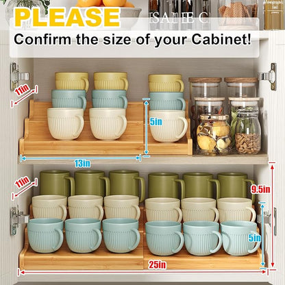 3-Tier Expandable Bamboo Mug Holder For Countertop Coffee Cup Holder Display Mug Organizer Mug Rack for Coffee Bar Organizer Mug Shelf for Cabinet for Kitchen, Home
