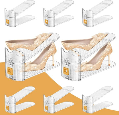 Shoe Slots Organizer for Closet, Shoe Stacker Organizer Double Layer Stack Shoe Rack, Shoe Display Shelf 50% Space Saver Storage Holder for Closet, 8 PACK