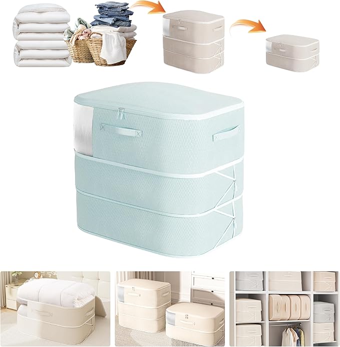 Compression Storage Bags for Bedding, 136L Ultra Space Saving Self Compression Organizer with Transparent Window, Used for Storing Comfortable Blankets,Bedding,Pillows,Clothes (Blue 21x16x23 in)