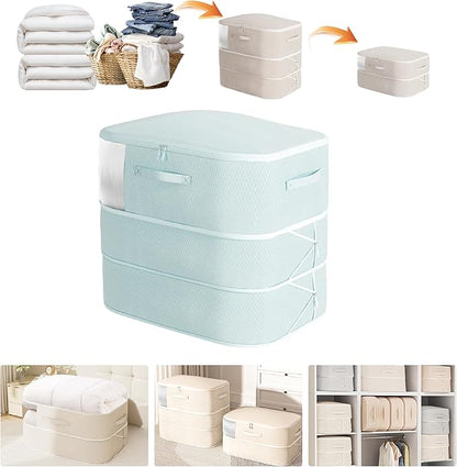 Compression Storage Bags for Bedding, 136L Ultra Space Saving Self Compression Organizer with Transparent Window, Used for Storing Comfortable Blankets,Bedding,Pillows,Clothes (Blue 21x16x23 in)