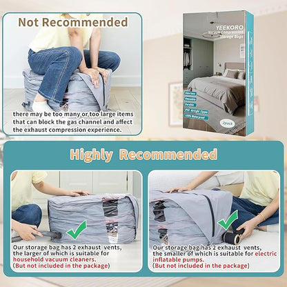 YEEKORO Vacuum Storage Bags for Home, Professional IP67 Waterproof Reusable Vacuum Compression Bags for comforter and Clothing, Large Vacuum Seal Bag for Bedding (2 Pack, No Pump)